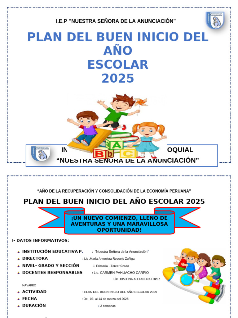 Plan Del Buen Inicio Al Año Escolar 2025 - 3° Primaria | PDF | María ...