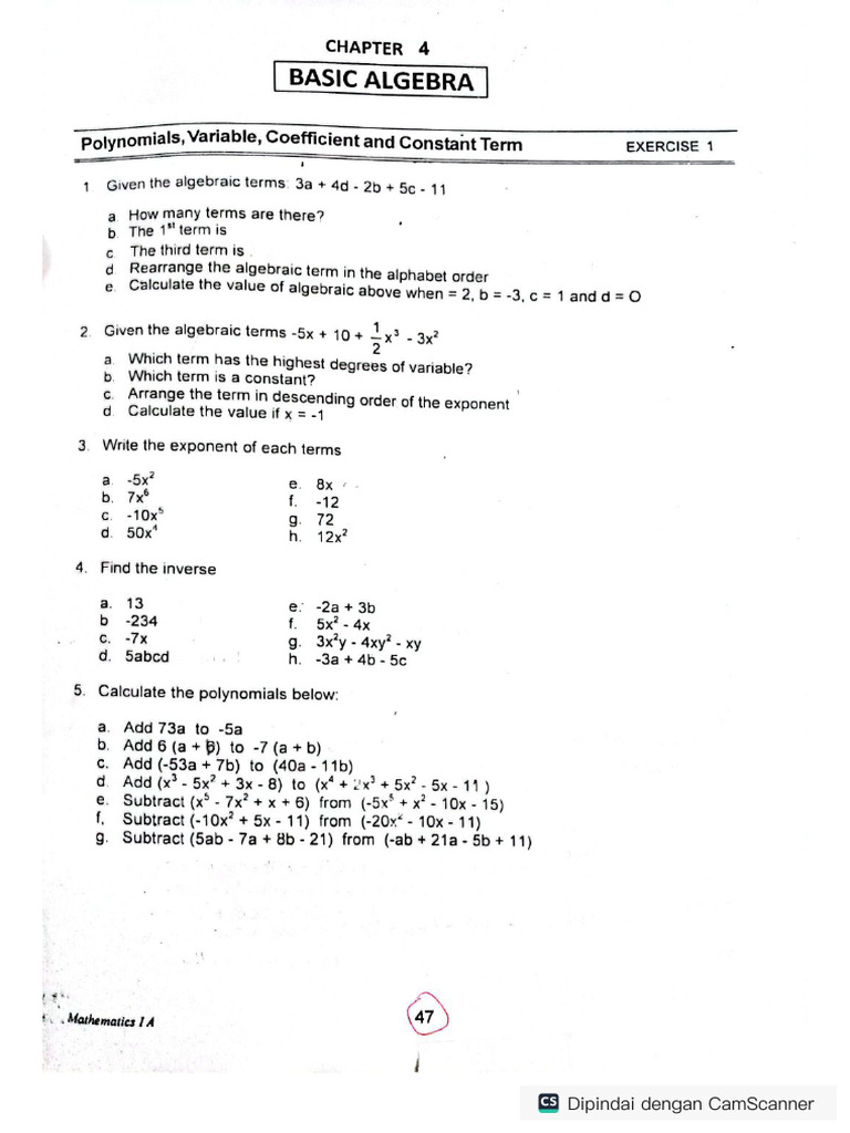 Chapter 4 Basic Algebra | PDF