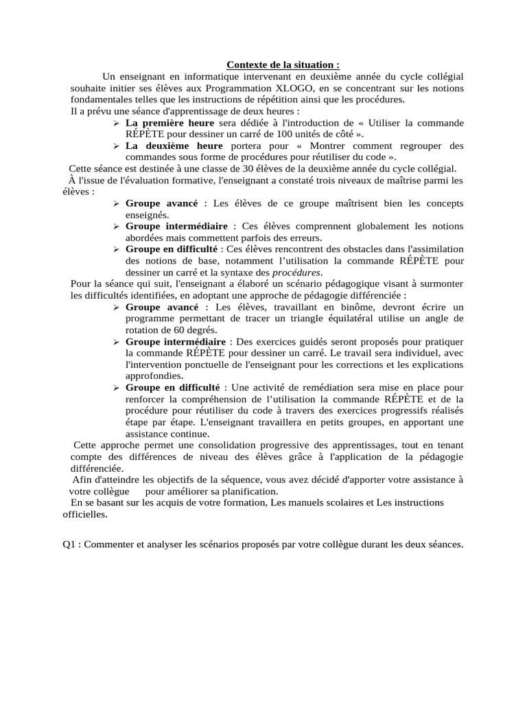 Contexte de La Situation | PDF | Pédagogie | Instruction différenciée