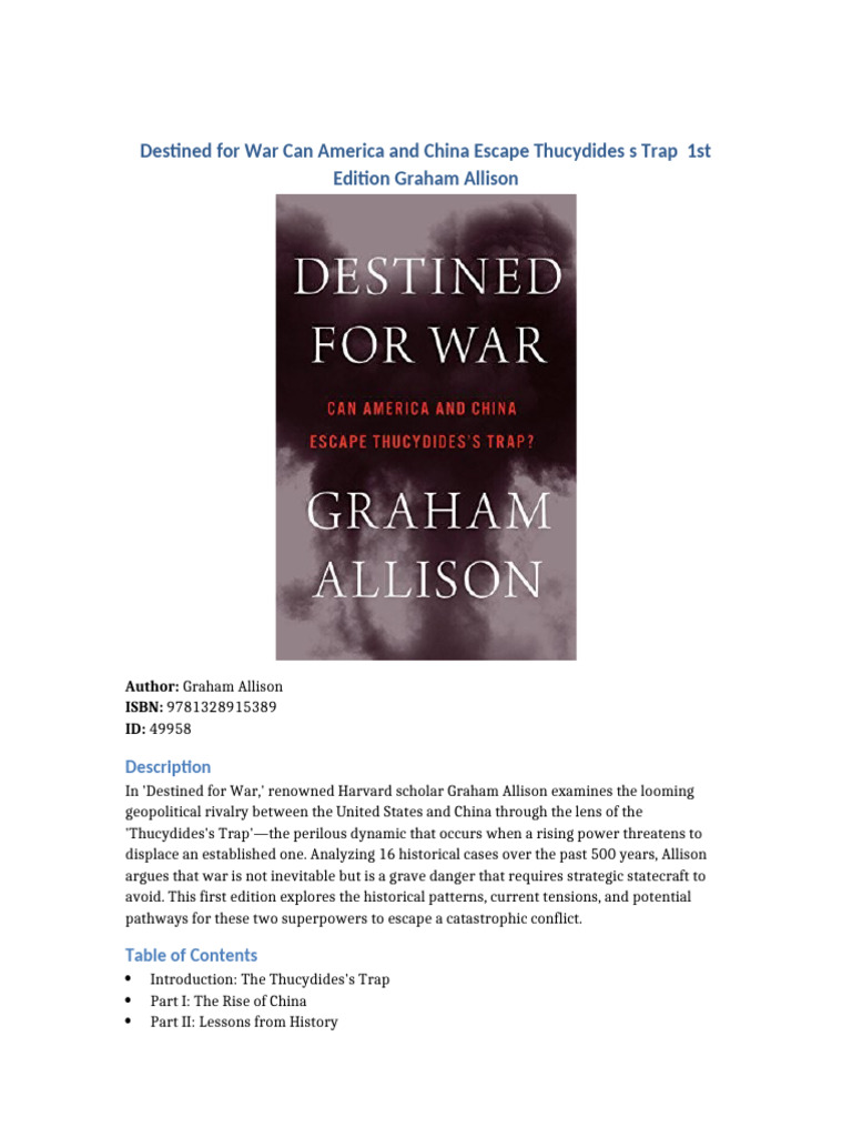 Destined for War Can America and China Escape Thucydides s Trap 1st ...