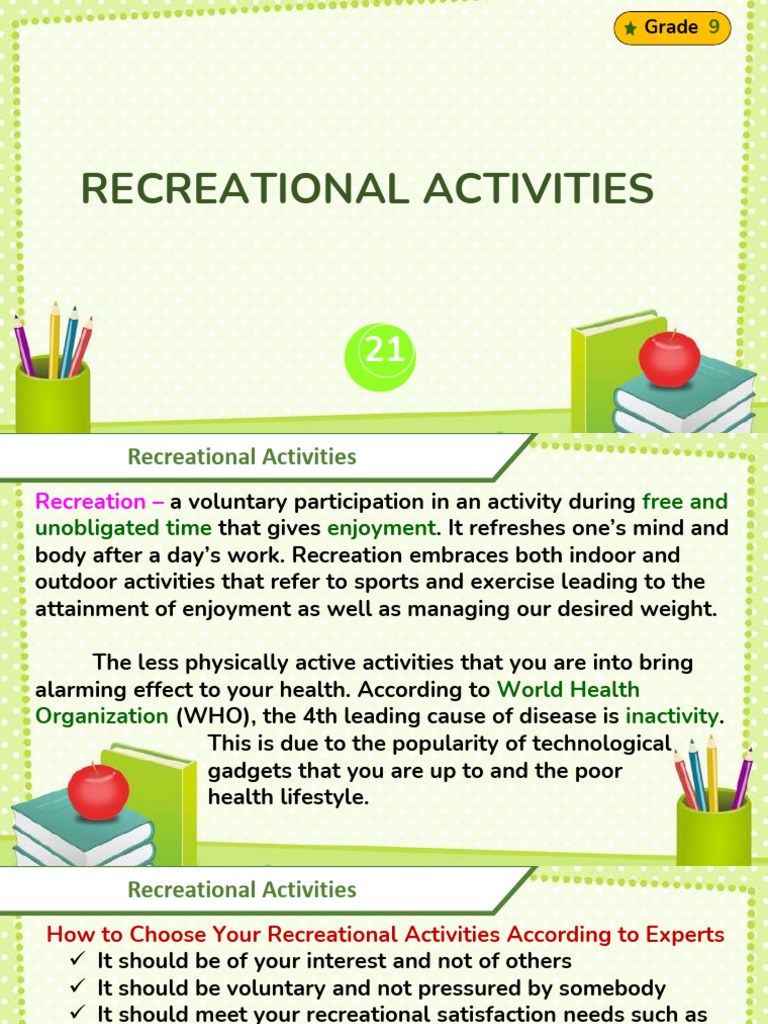 Q4 - Recreational Activities | PDF | Obesity | Volleyball