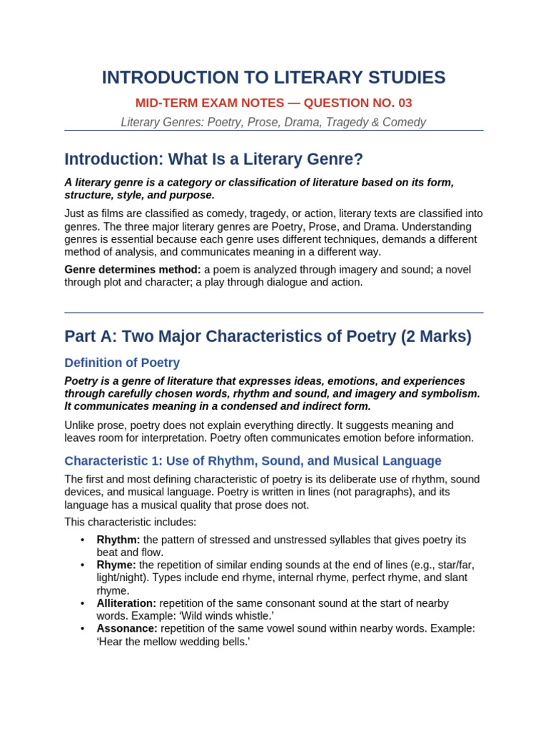 Literary Studies q3 Notes | PDF | Poetry | Genre