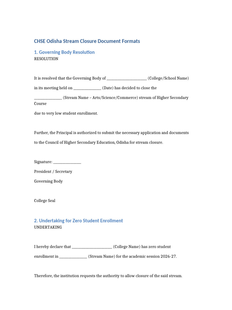 CHSE Stream Closure Formats | PDF