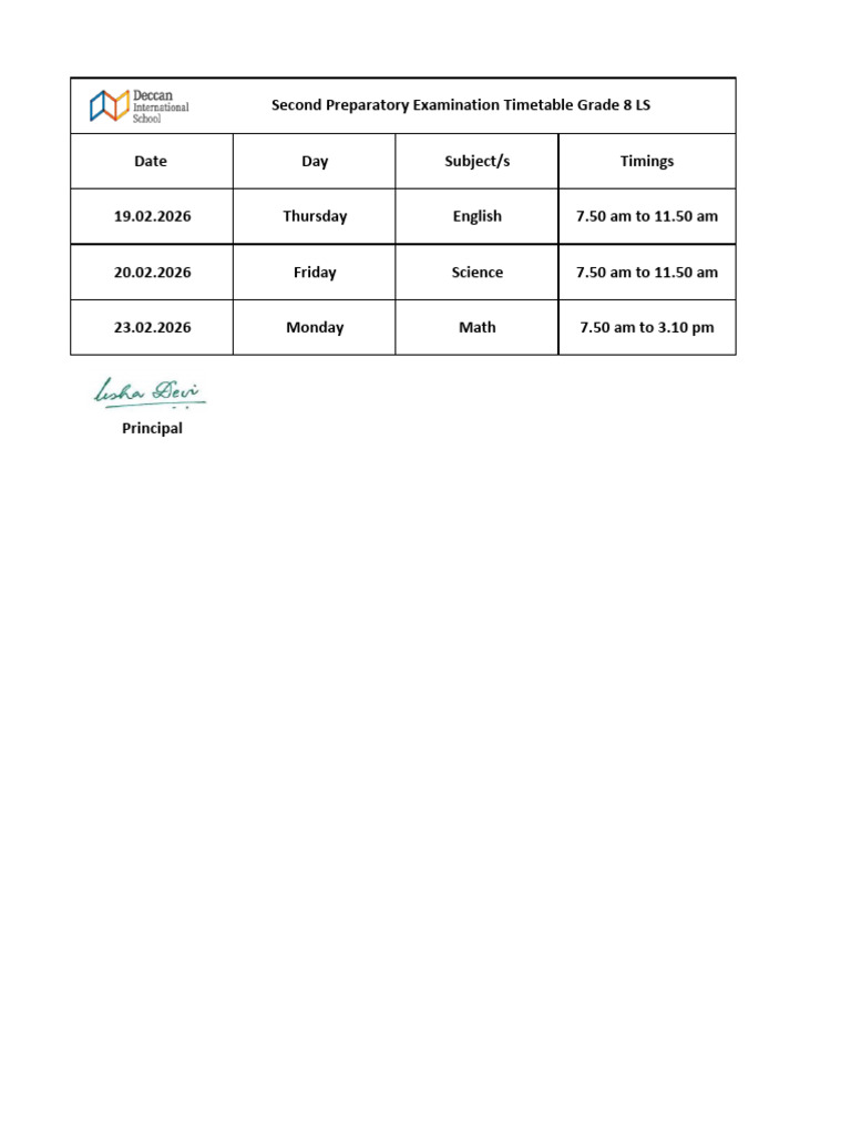 Second Preparatory Examination Timetable - 8LS | PDF