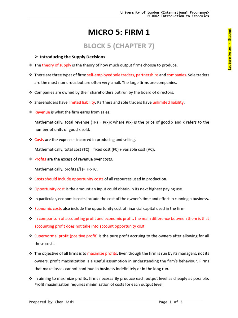 Introduction To Economics Micro 5 | PDF | Profit (Economics) | Marginal ...