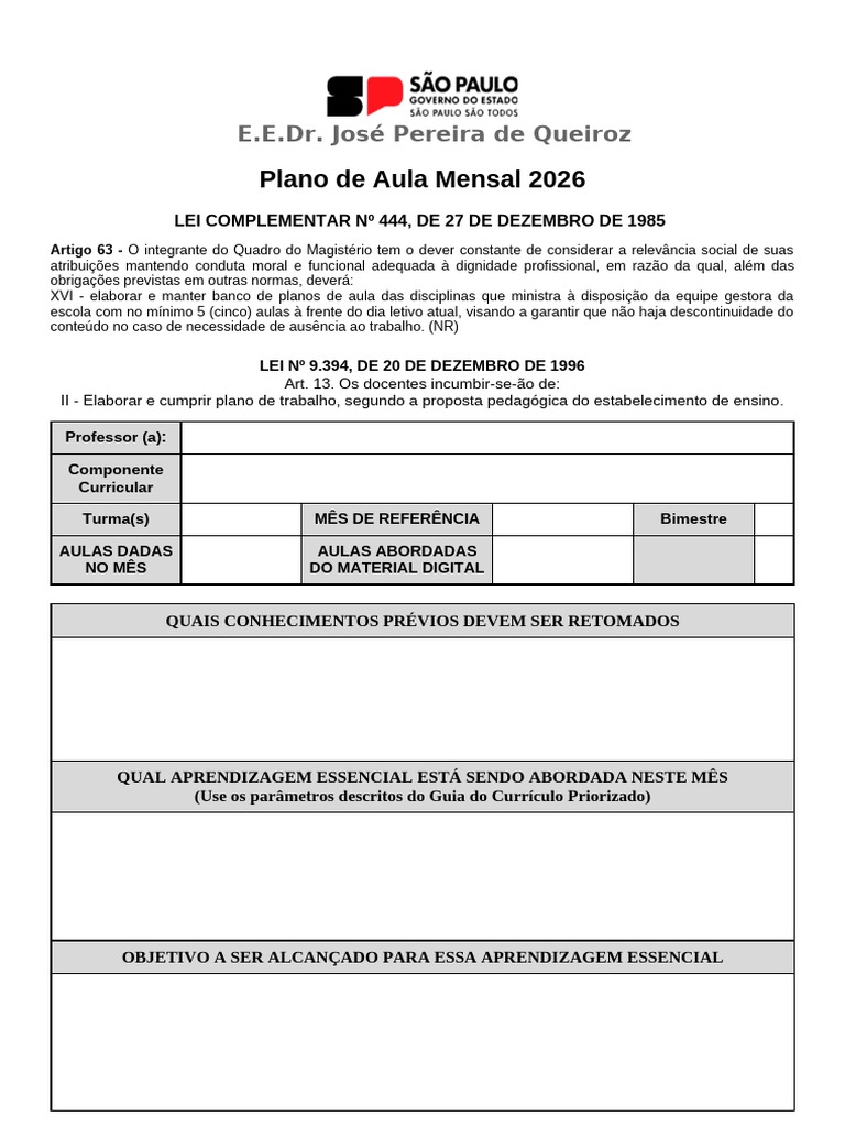 Plano de Aula 2026 | PDF