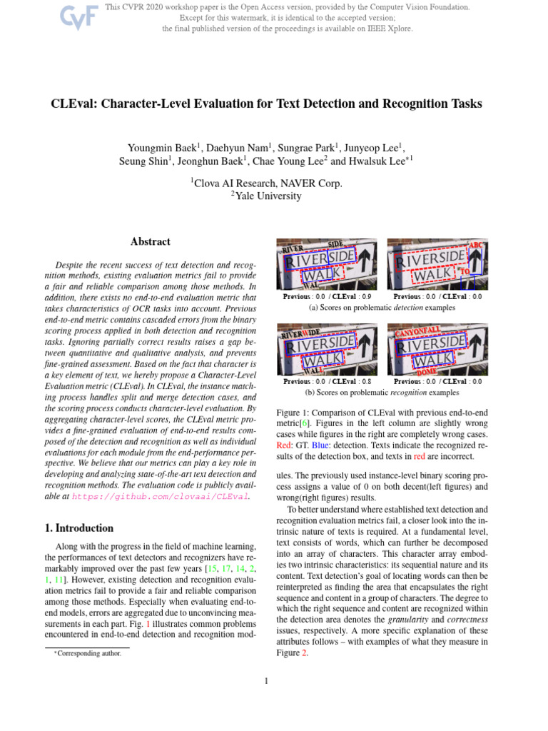 Baek CLEval Character-Level Evaluation for Text Detection and ...