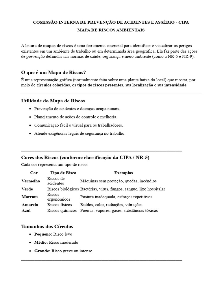 Leitura Mapa de Risco - CIPA | PDF