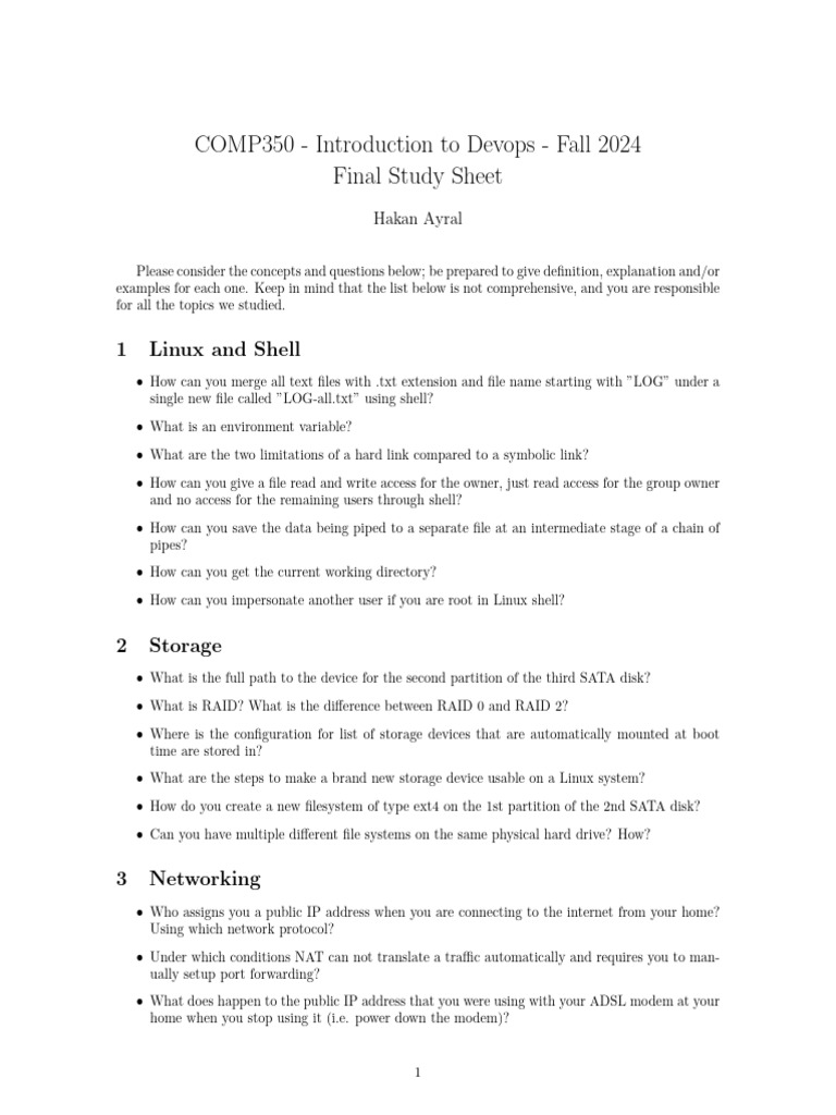 DevOps Final Study Sheet Fall 2024 Copy | PDF | Secure Shell | Computer ...