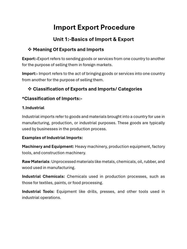 Import Export Procedure Unit 1 | PDF | Exports | Market (Economics)