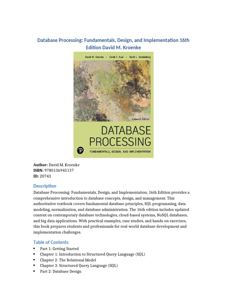 Database Processing: Fundamentals, Design, and Implementation 16th ...