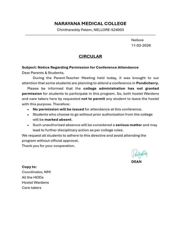CIrcular on Attending Conference UGs | PDF