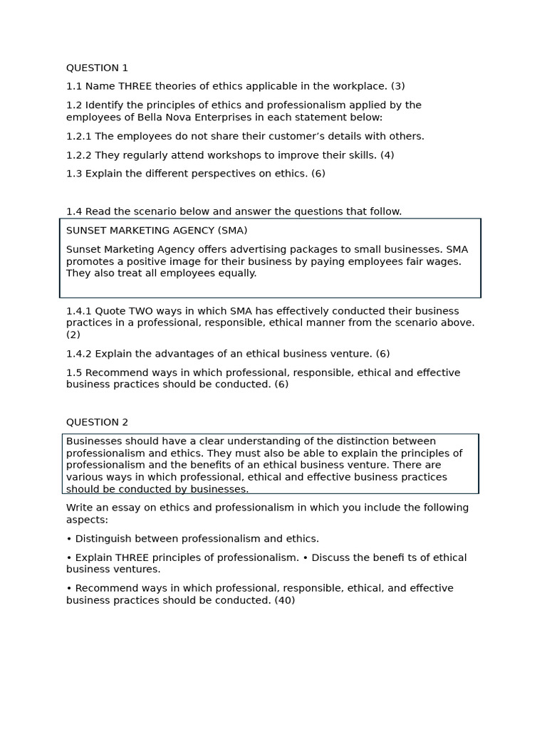 Professionalism and Ethics Grade 11 Activity | PDF | Business | Human ...