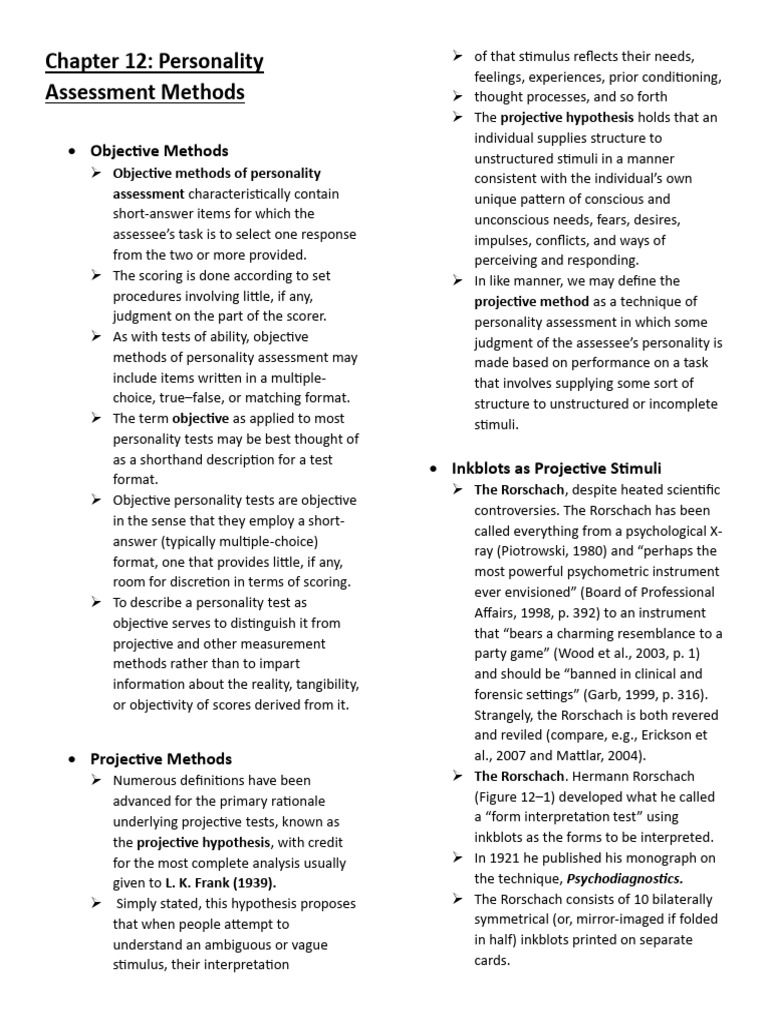 Chapter 12 Personality Assessment Method | PDF | Polygraph | Cognitive ...