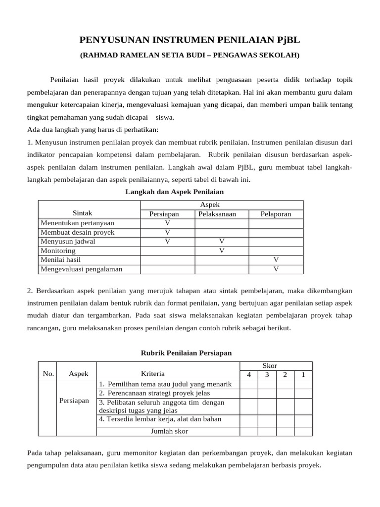 Rahmad - Penyusunan Instrumen Penilaian PJBL | PDF