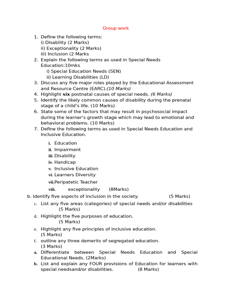 Group Work | PDF | Inclusion (Education) | Special Education