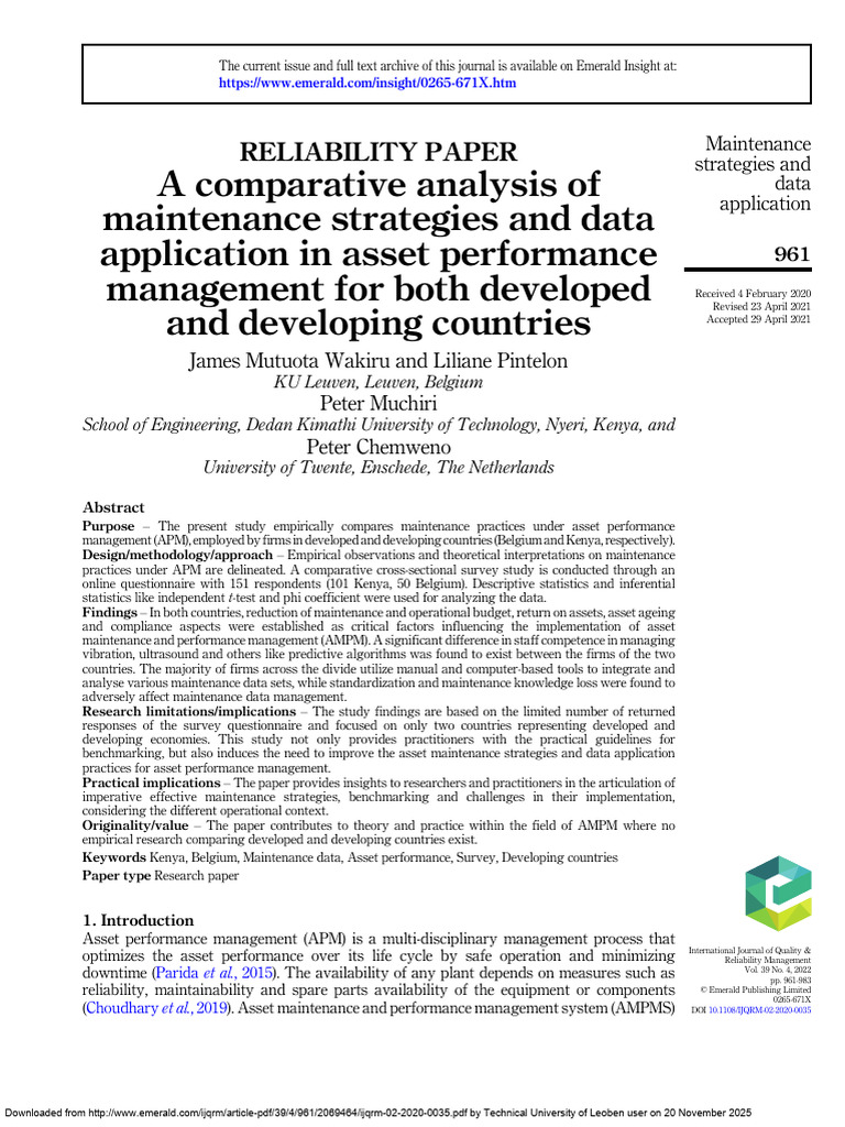 A Comparative Analysis of Maintenance Strategies and Data Application ...