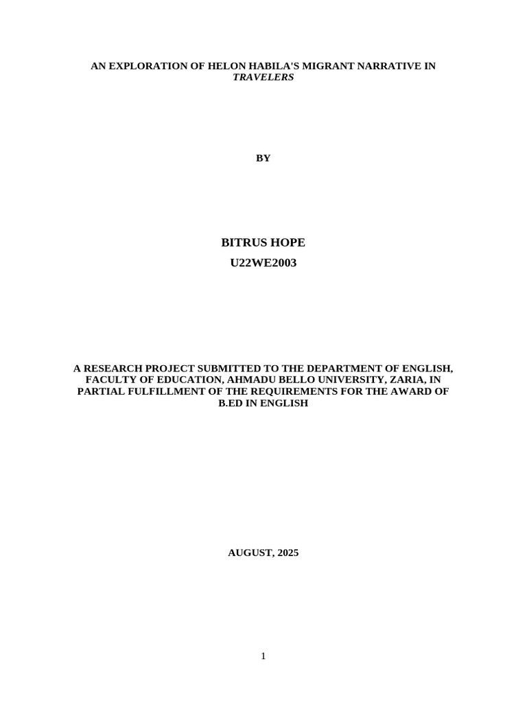Bitrus Hope Project Edited 1 | PDF | Human Migration | Identity (Social ...