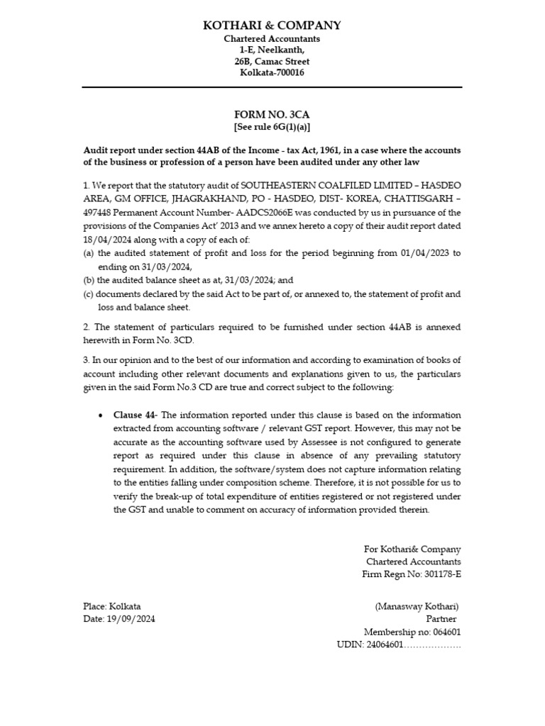 Form 3CA - Hasdeo | PDF | Audit | Payments