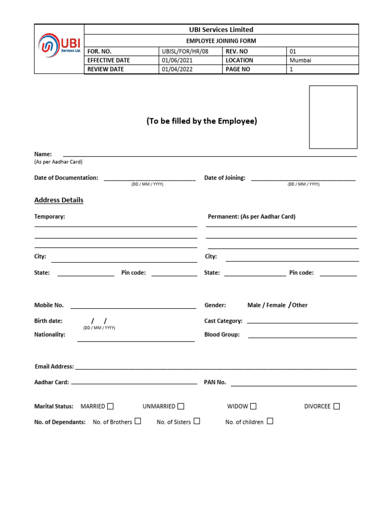 2._Employee_Joining_Form | PDF