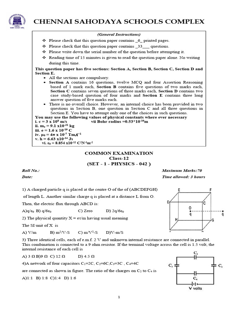 QP Physics (042) 12 Common Examination Set 1 | PDF | Inductance ...