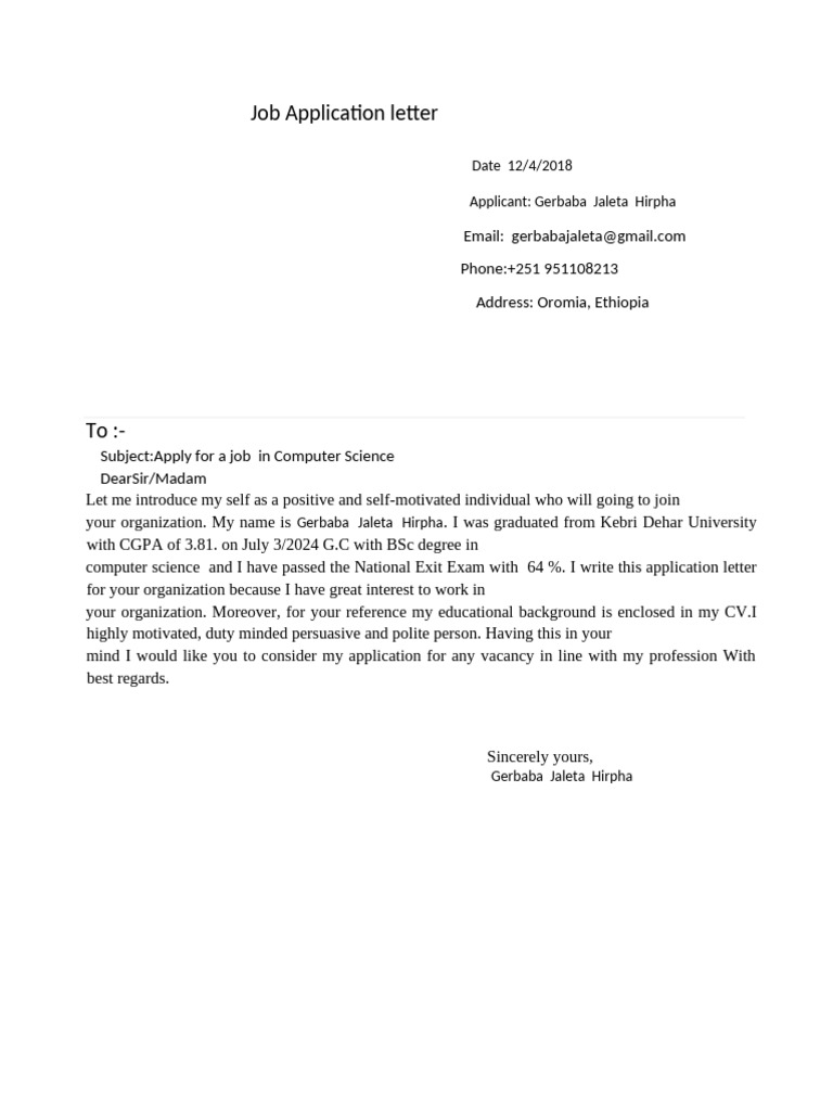 MY Application Leter Great | PDF | Bachelor Of Science