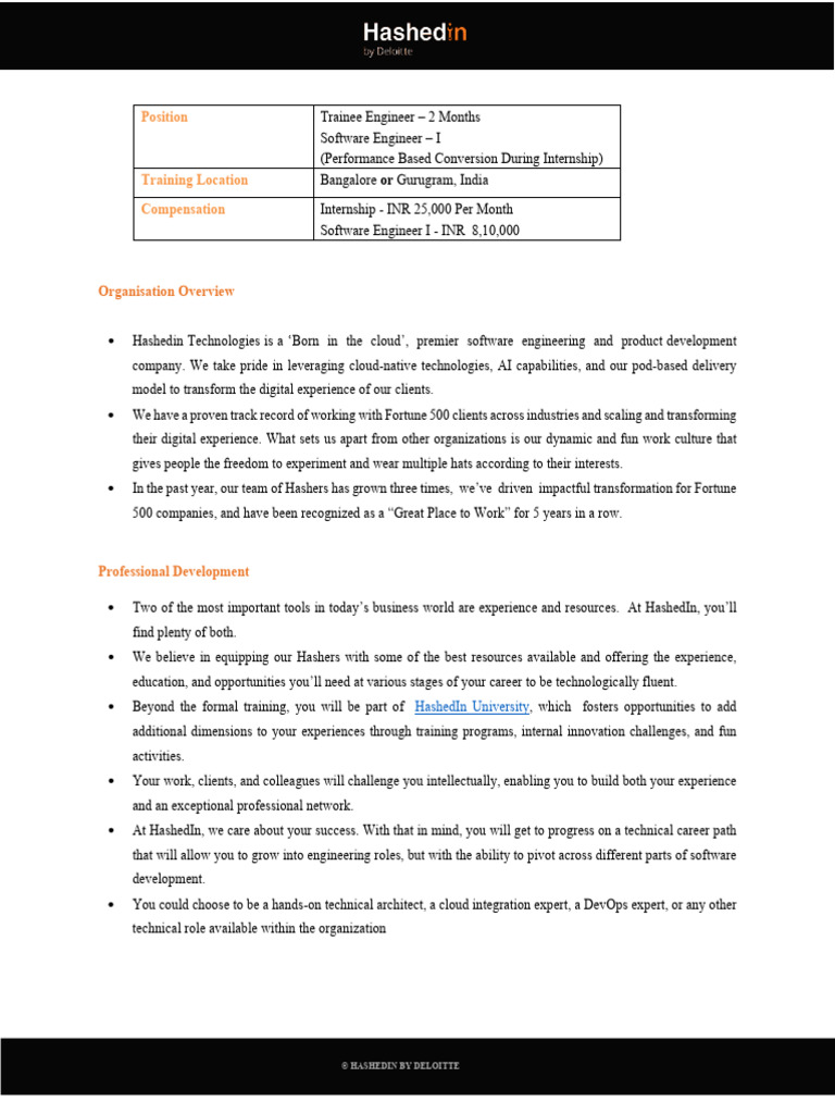 Hashedin - 2026 Sde JD | PDF | Computer Programming | Cloud Computing