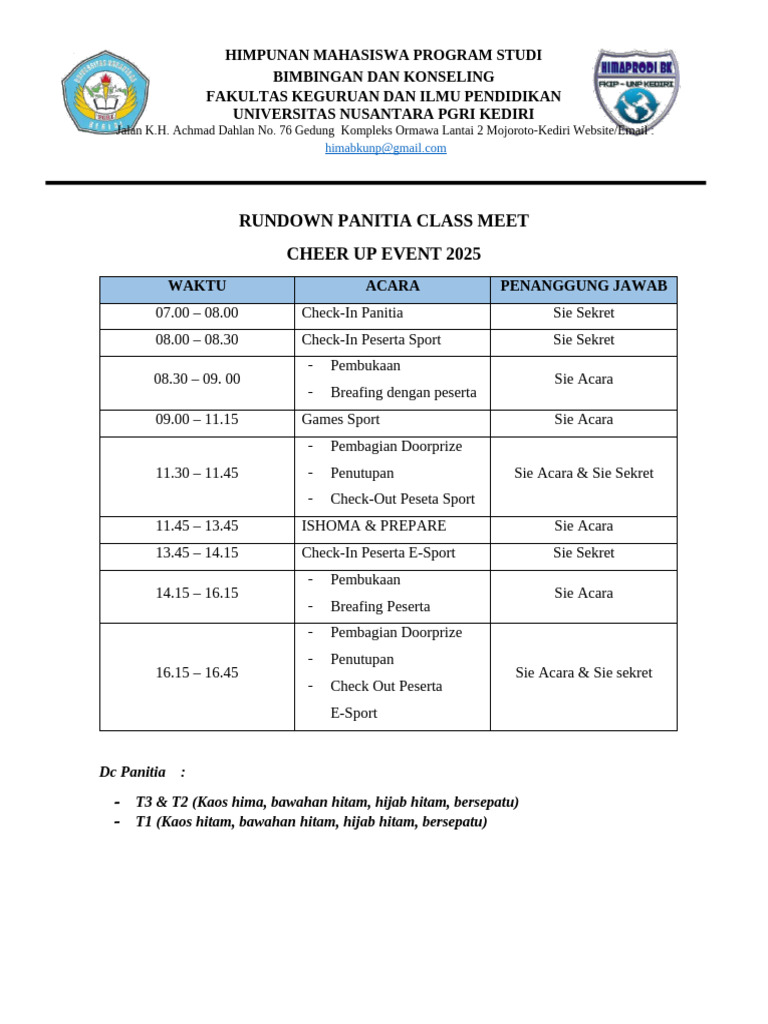 Rundown Panitia 2026 | PDF