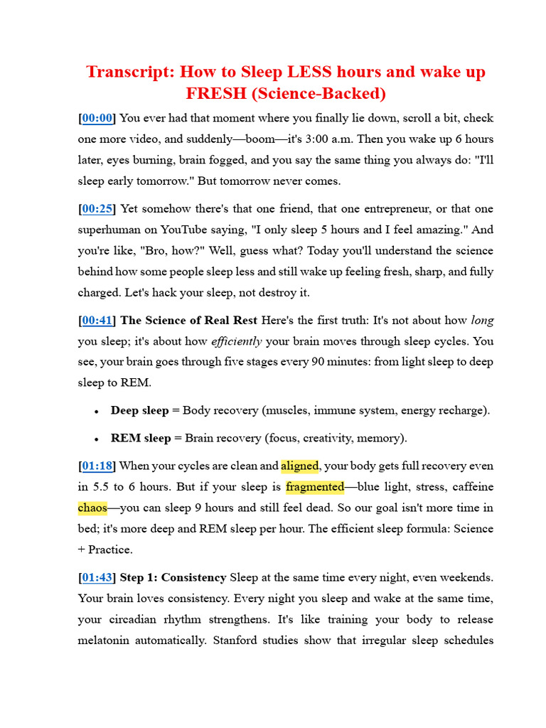 How To Sleep LESS Hours and Wake Up FRESH | PDF | Sleep | Caffeine