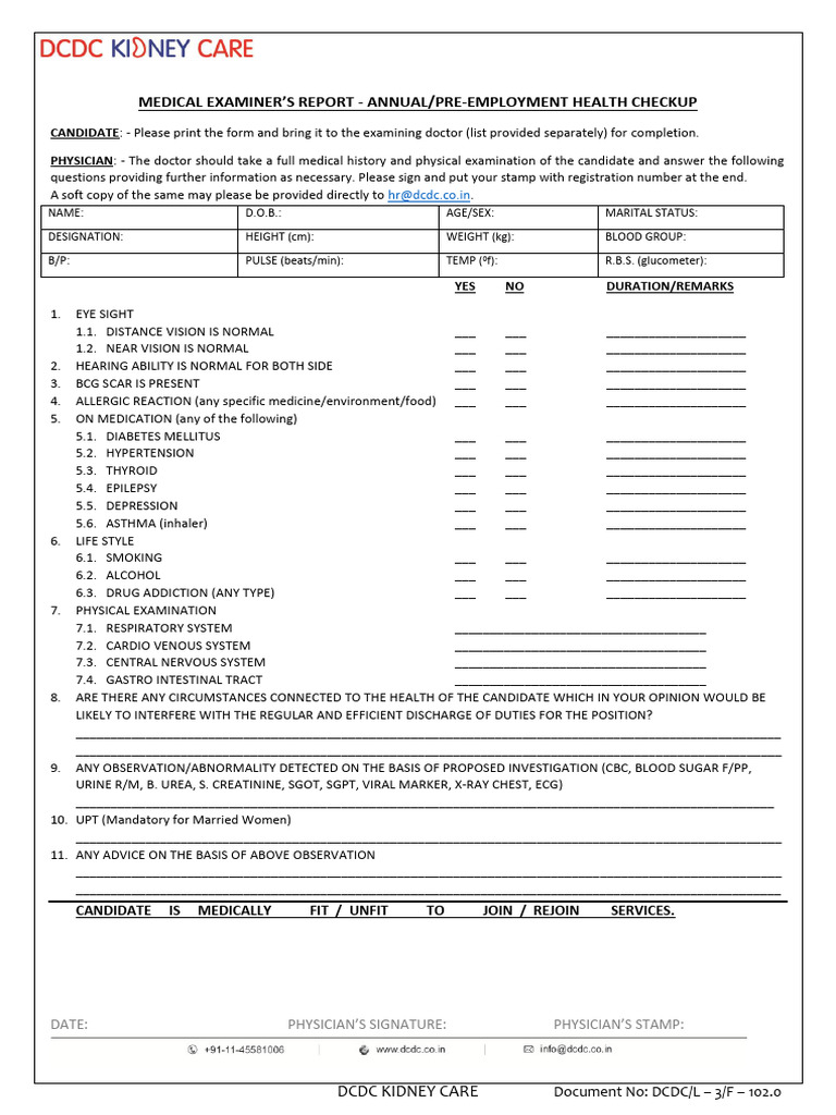 New Medical Health Checkup | PDF | Physical Examination | Medical ...