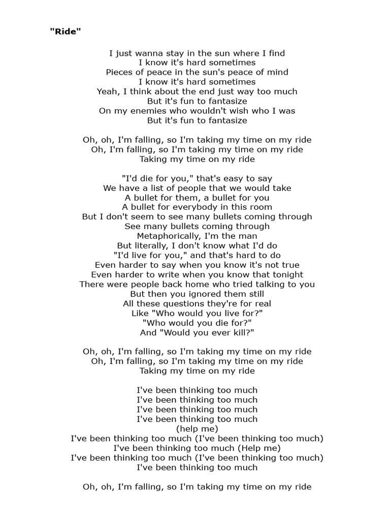 Twenty One Pilots - Ride Lyrics _ AZLyrics.com | PDF