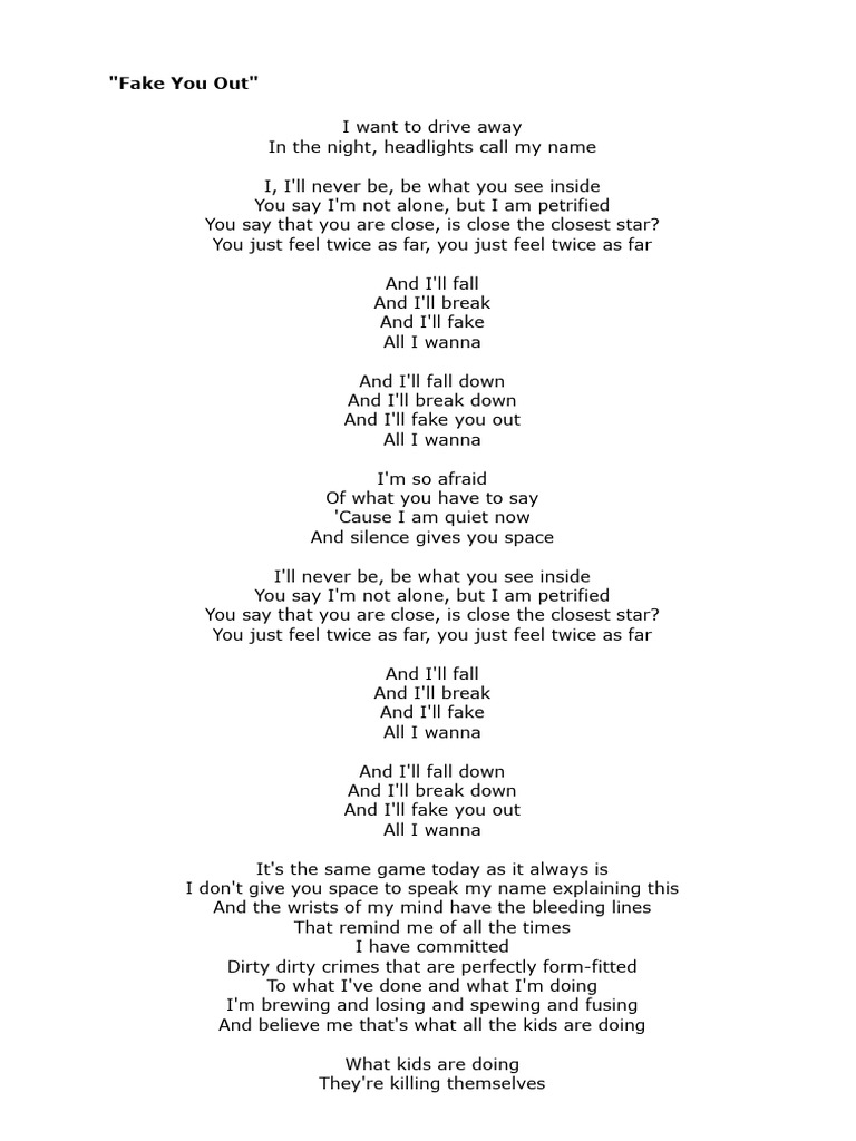 Twenty One Pilots - Fake You Out Lyrics _ AZLyrics.com | PDF