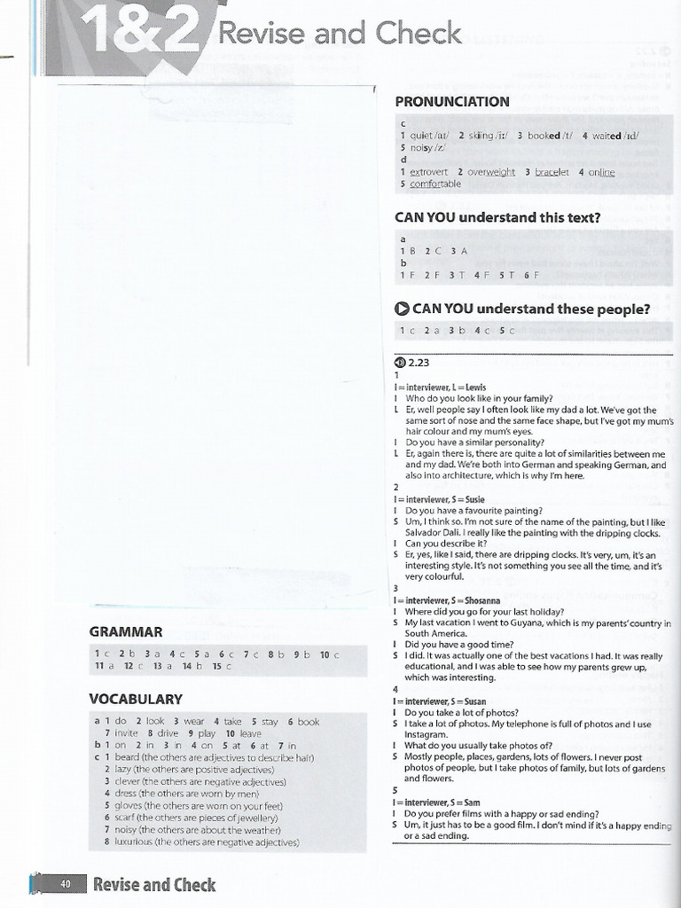 1-2 Revise and Check Key b1 | PDF