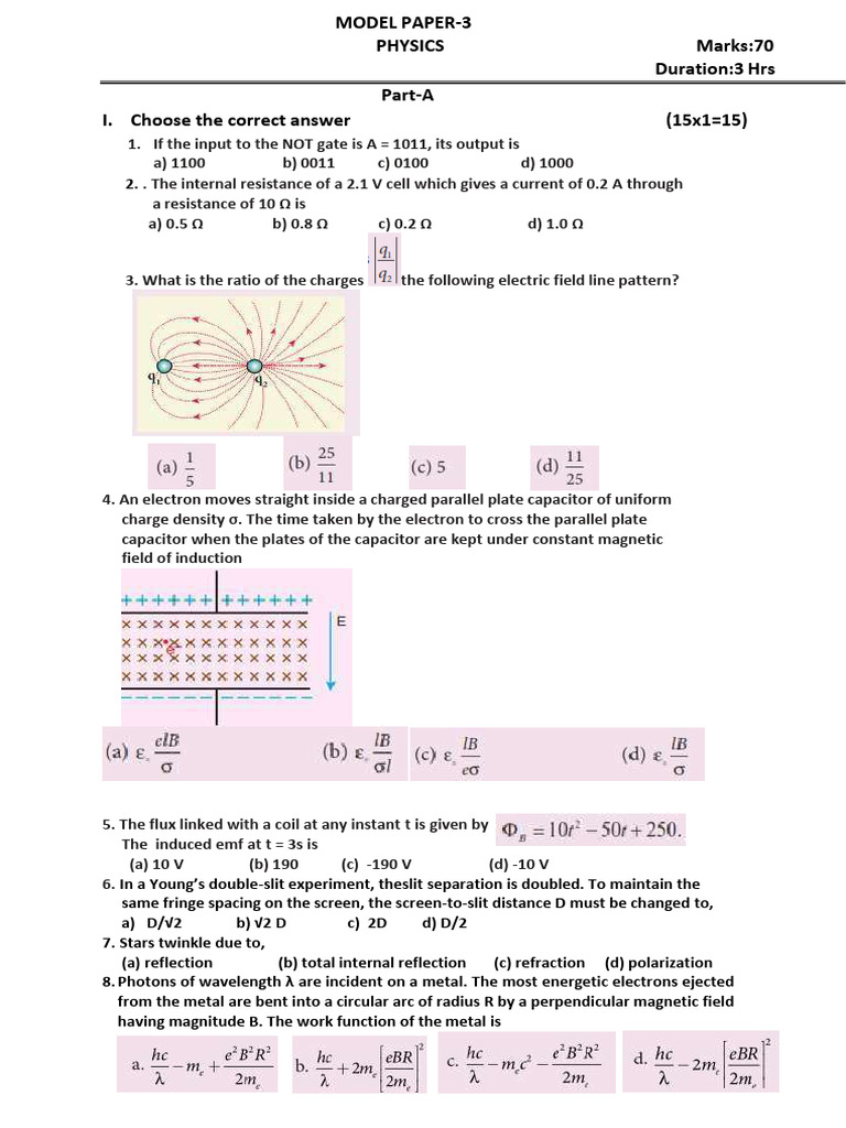 Model Paper 3 | PDF | Electromagnetic Radiation | Magnetic Field