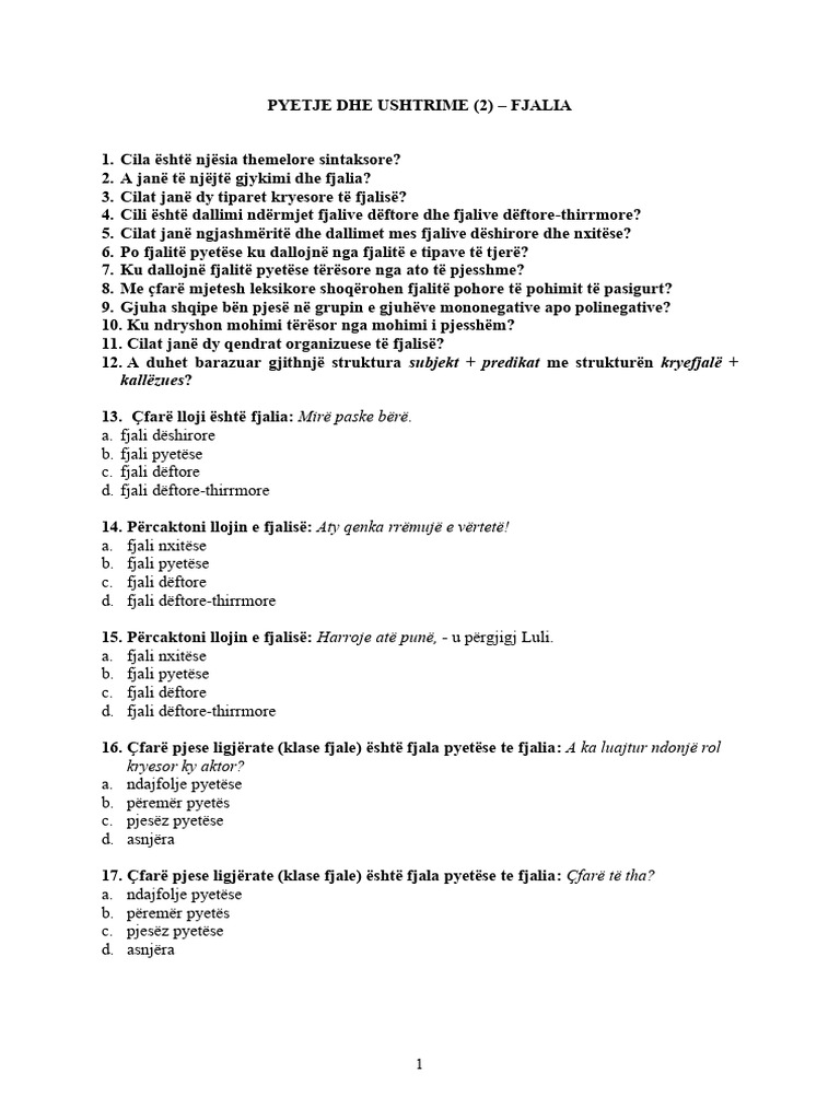 Ushtrime 2 - Fjalia | PDF