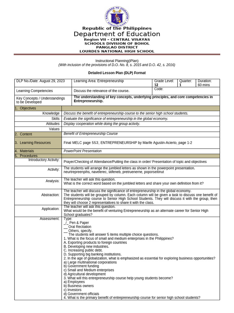 Entrep DLP 1 | PDF | Entrepreneurship | Economies