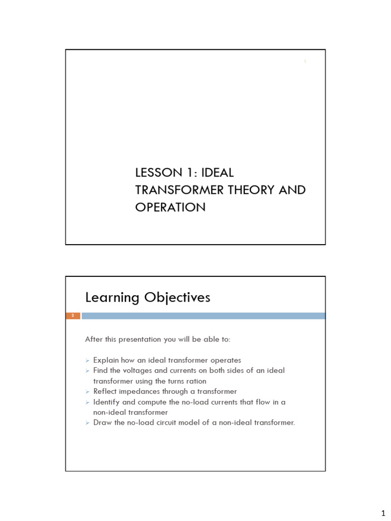Note1_Ideal Transformer slide presentation | PDF | Transformer | Inductor