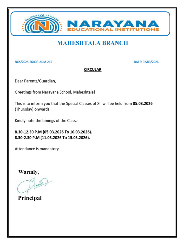 Special Classes Circular-215 | PDF