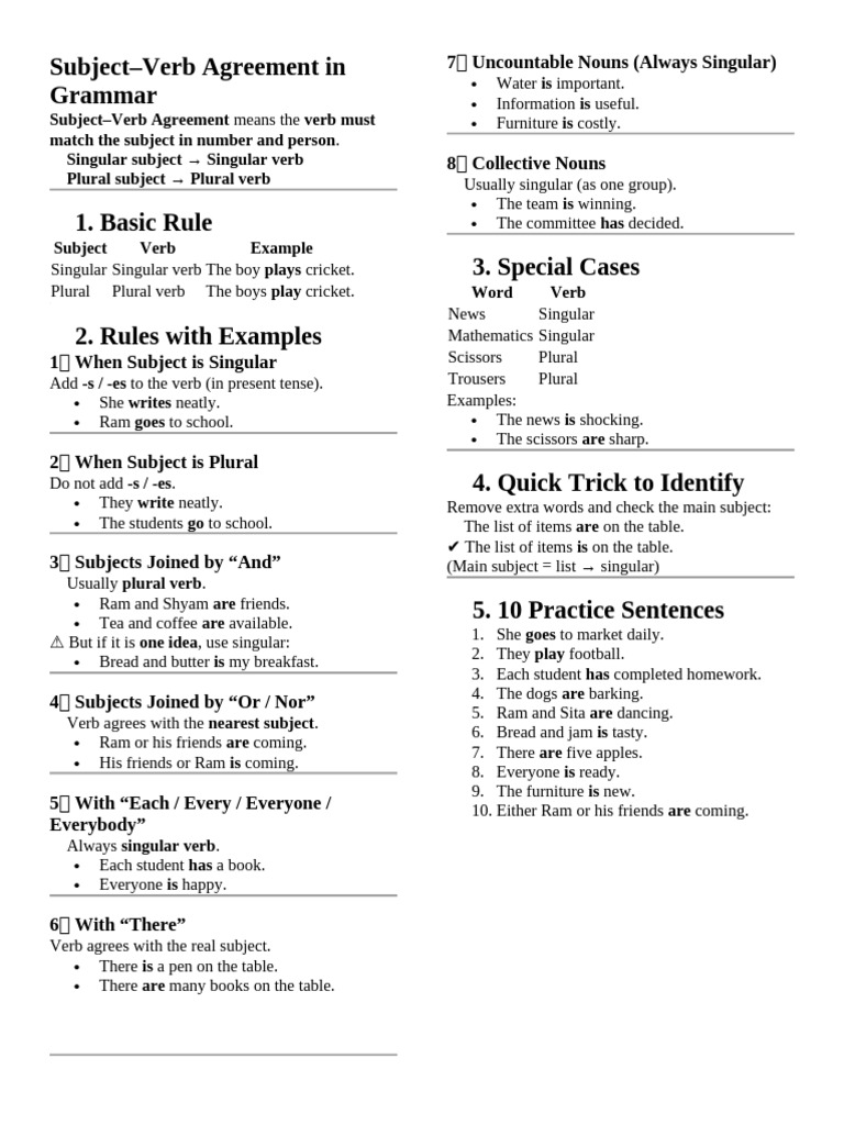 Subject Verb Agr | PDF | Subject (Grammar) | Grammatical Number