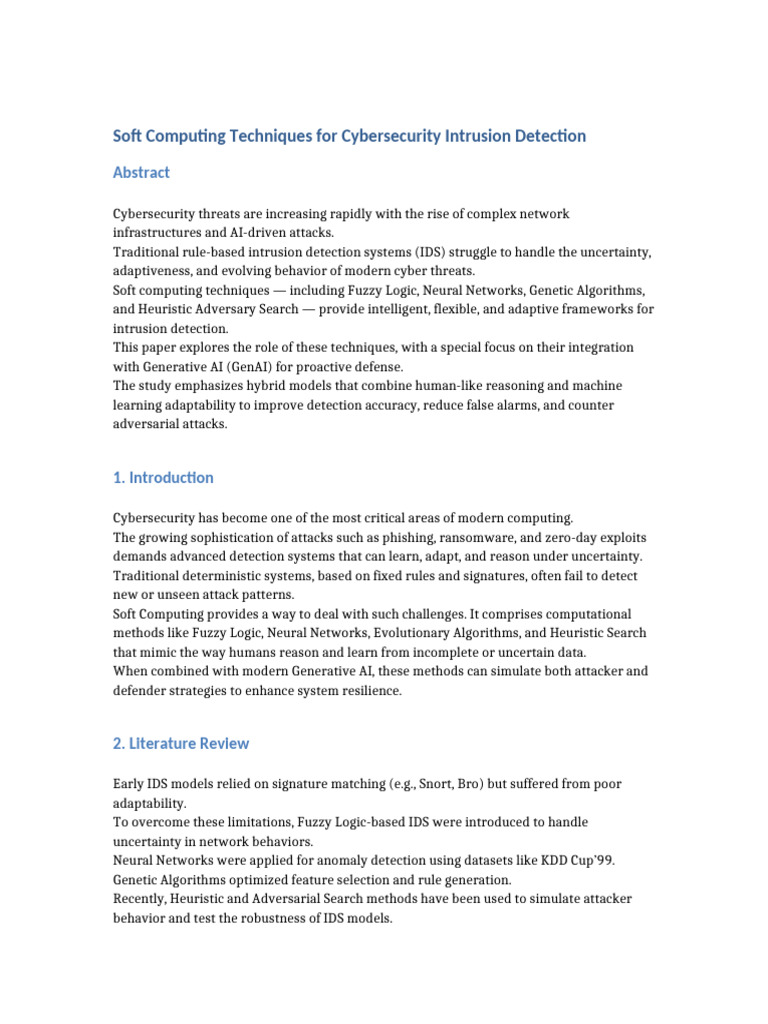 Soft Computing Techniques for Cybersecurity Intrusion Detection | PDF ...