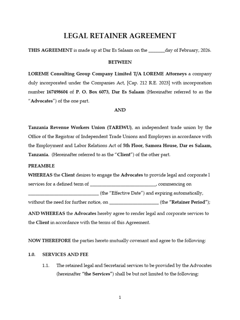 LEGAL RETAINER AGREEMENT LOREME ATTORNEYS VS TAWERU | PDF | Advocate ...