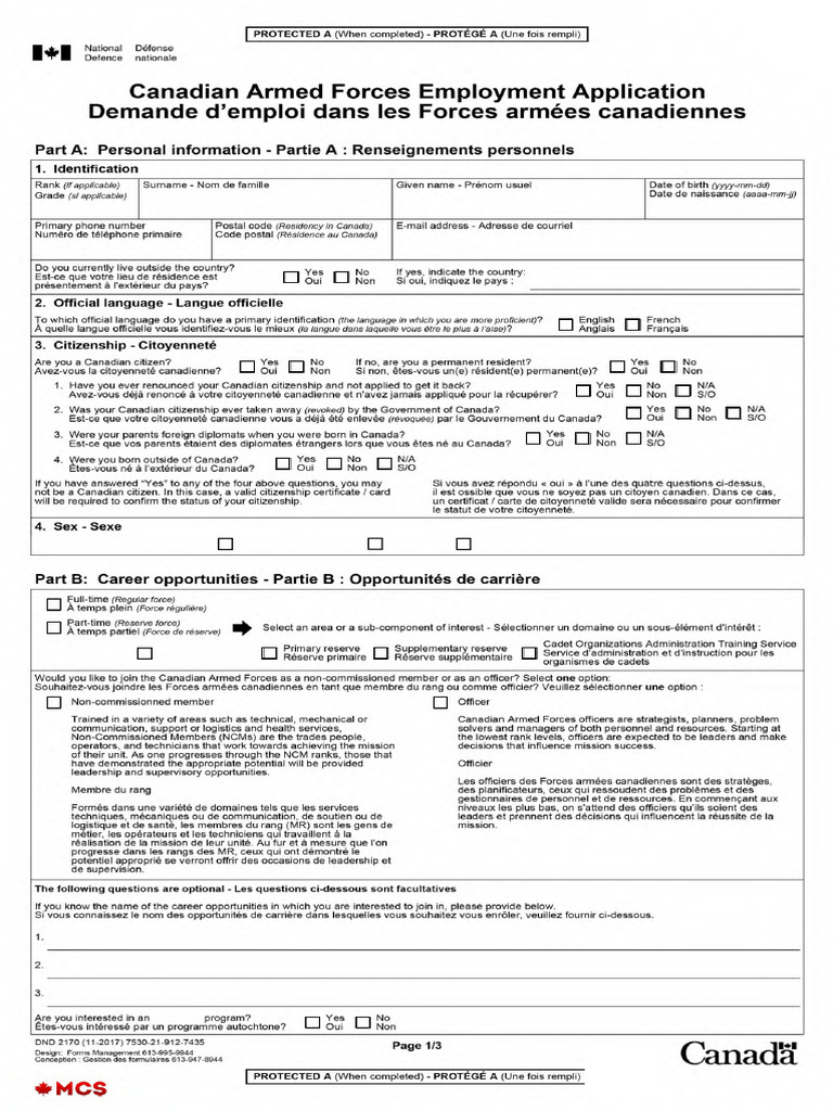 DND2170 CAF Employment Application | PDF
