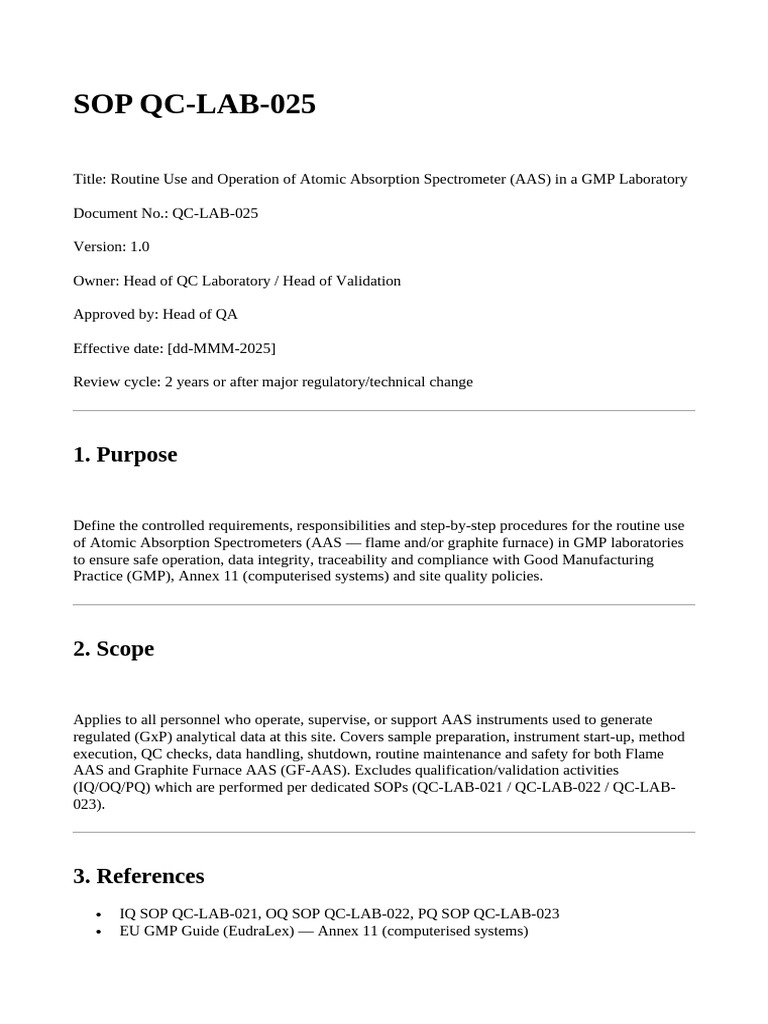 SOP About Routine Use and Operation of Atomic Absorption Spectrometer ...