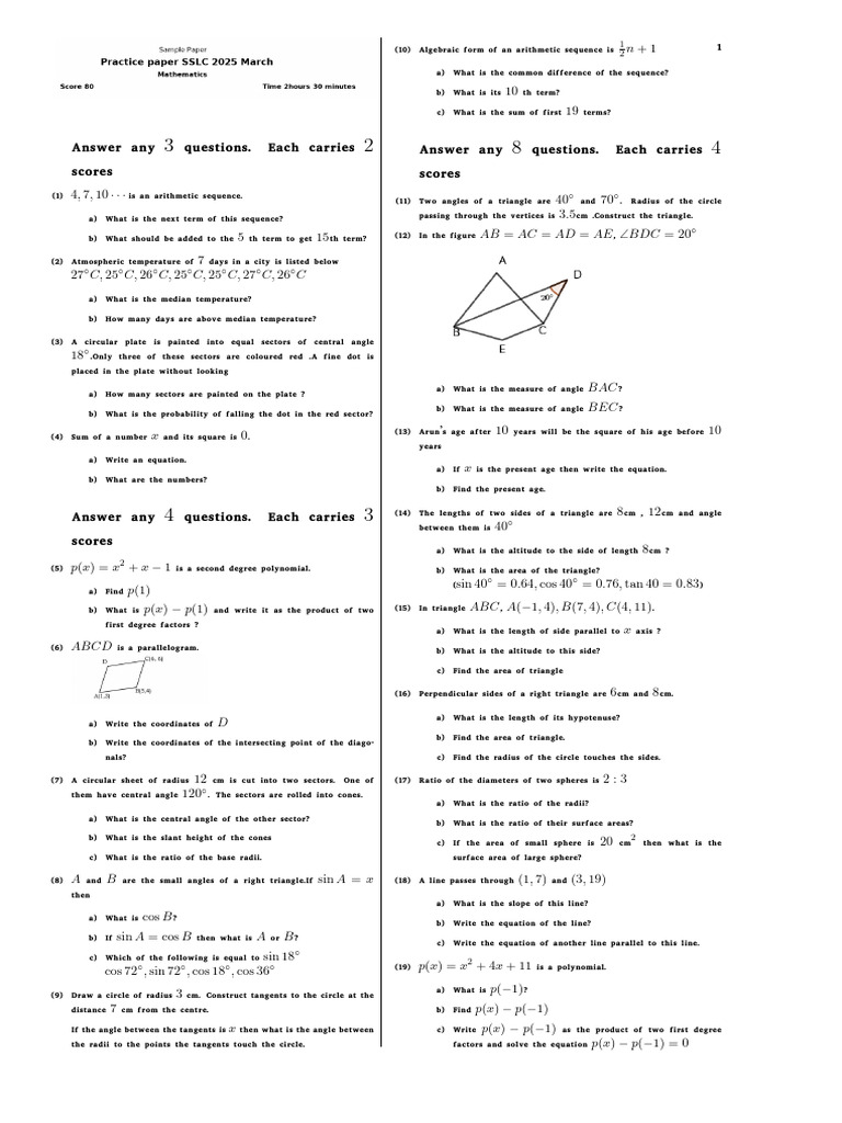 X Sample - Question.paper | PDF | Sphere | Circle