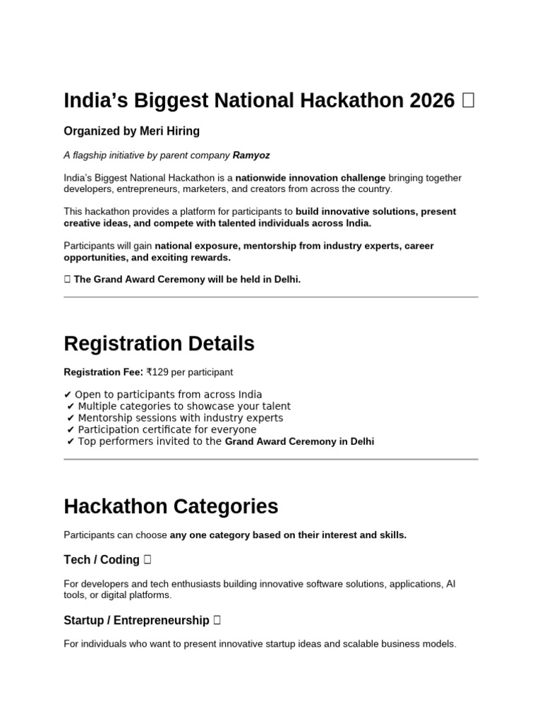 India's Biggest National Hackathon 2026 ? | PDF | Startup Company ...