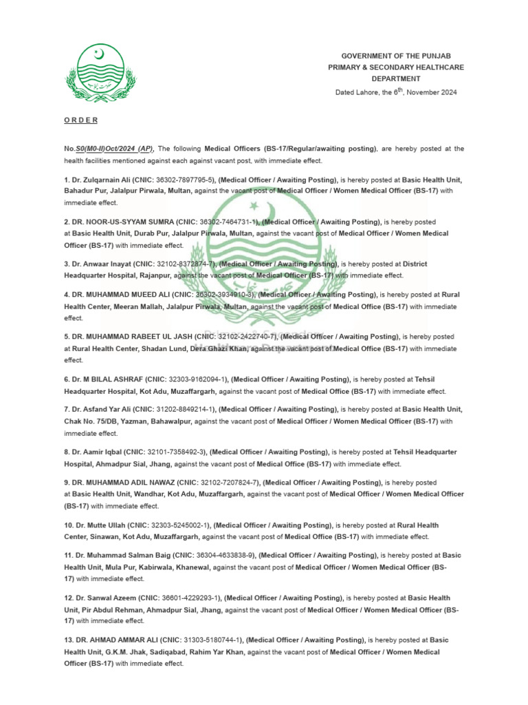 MO Awaiting Posting Orders | PDF | Pakistan
