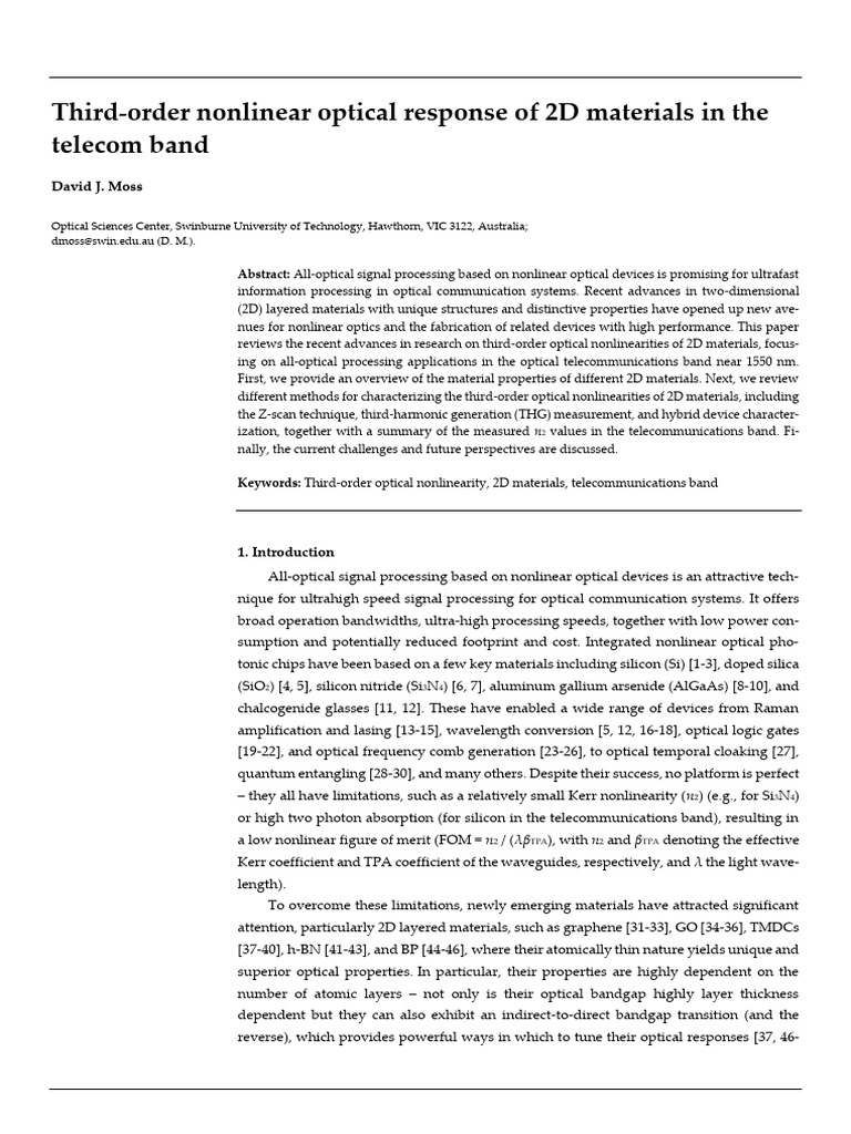 Third-Order Nonlinear Optical Response of 2D Materials in The Telecom ...