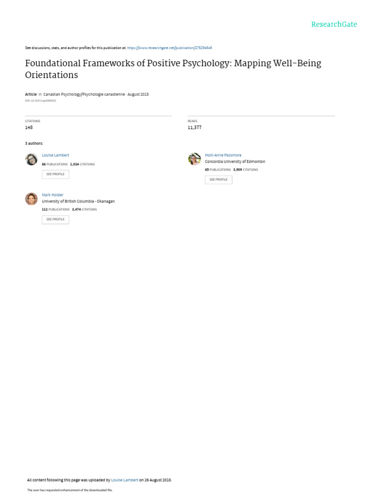 Foundational Frameworks of Positive Psychology Mapping Well-Being ...
