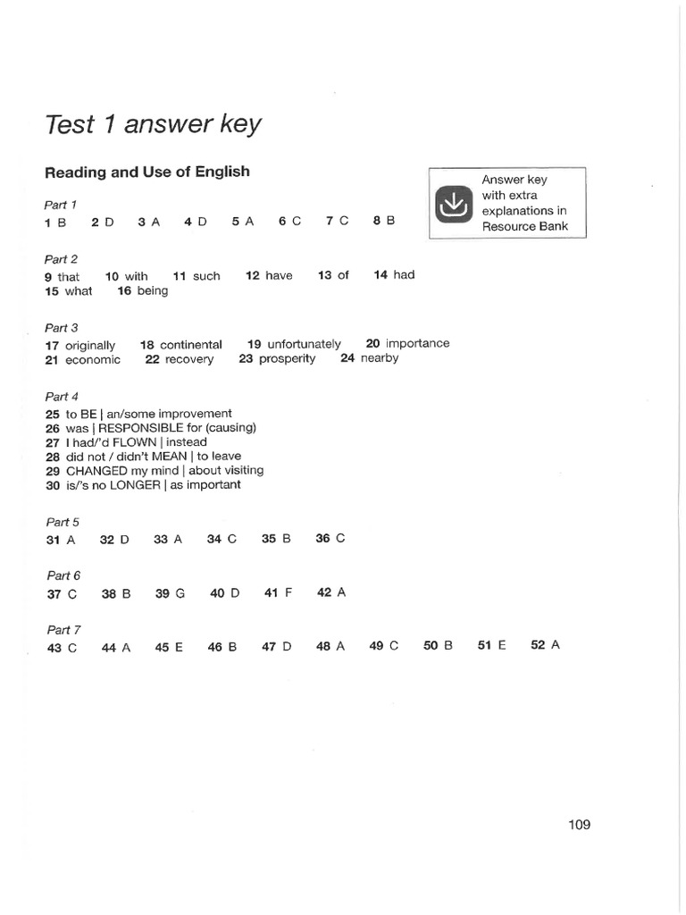 Answers Tests 1 and 2 Plus Audioscripts Test Book 5 B2 First | PDF