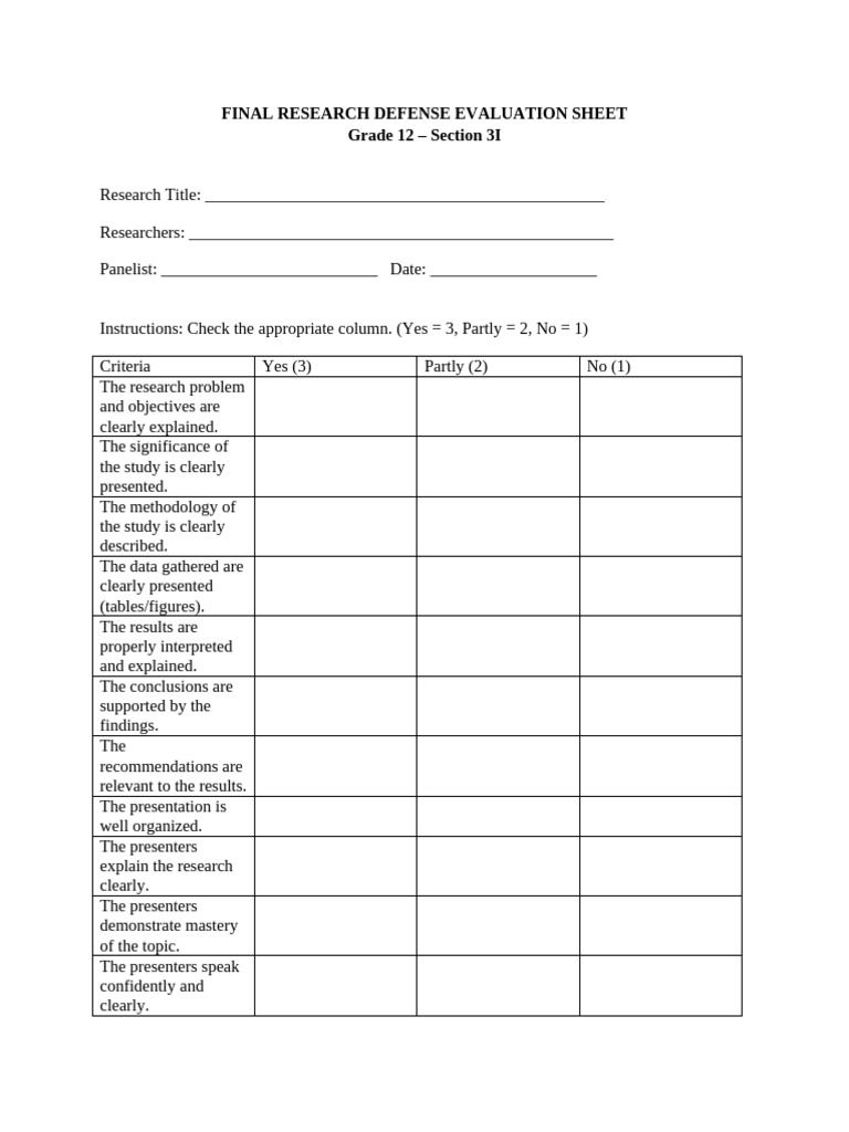 Final Defense Checklist 3I | PDF